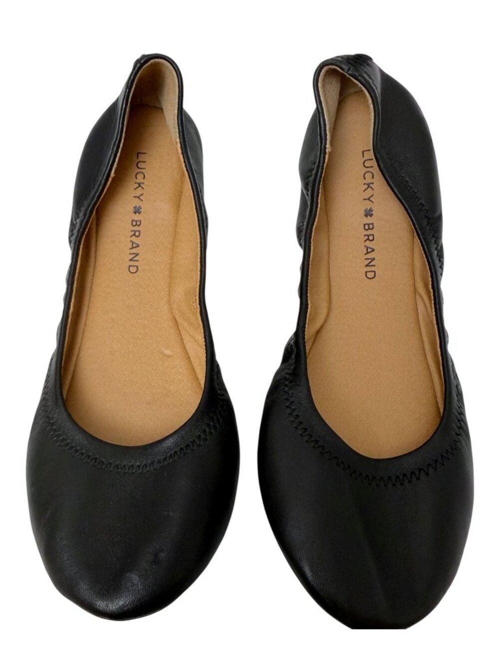 Lucky Brand Ballet Flats 7.5 Wide Black Leather Round Toe Womens Emmie Shoes
